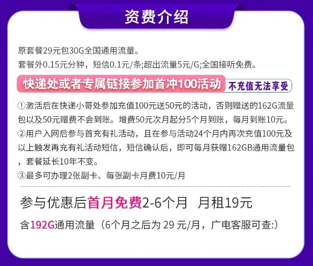 中国广电19元 29元流量卡，192G+192分钟值得入手吗？